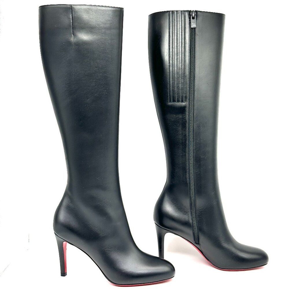 Christian Louboutin Black Knee-High Leather Stiletto Boots - Picture 10 of 15